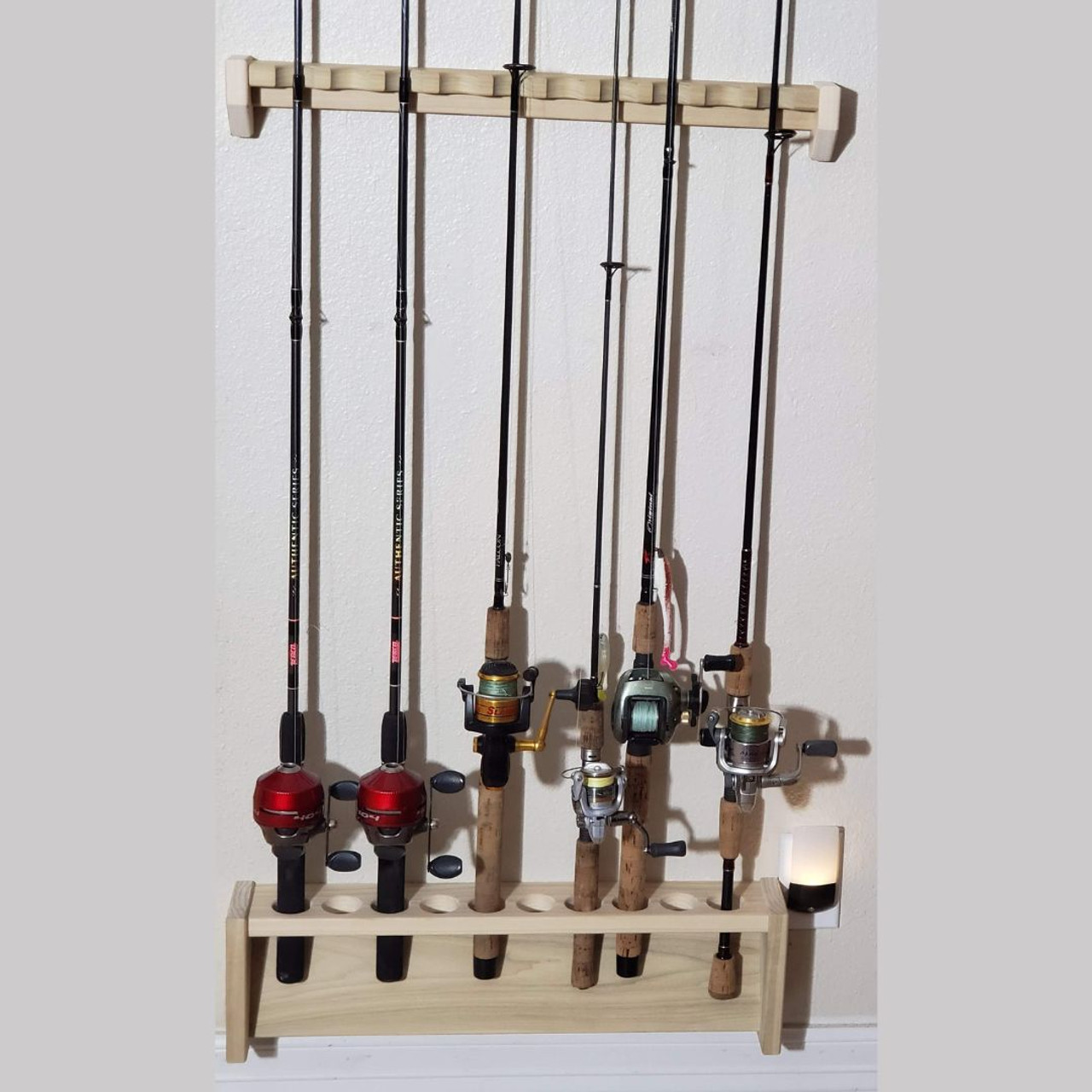 Fishing Rod Holder / Rack - Wall mounted 10 Rods Pole Stand Shelf Tackle  Holder