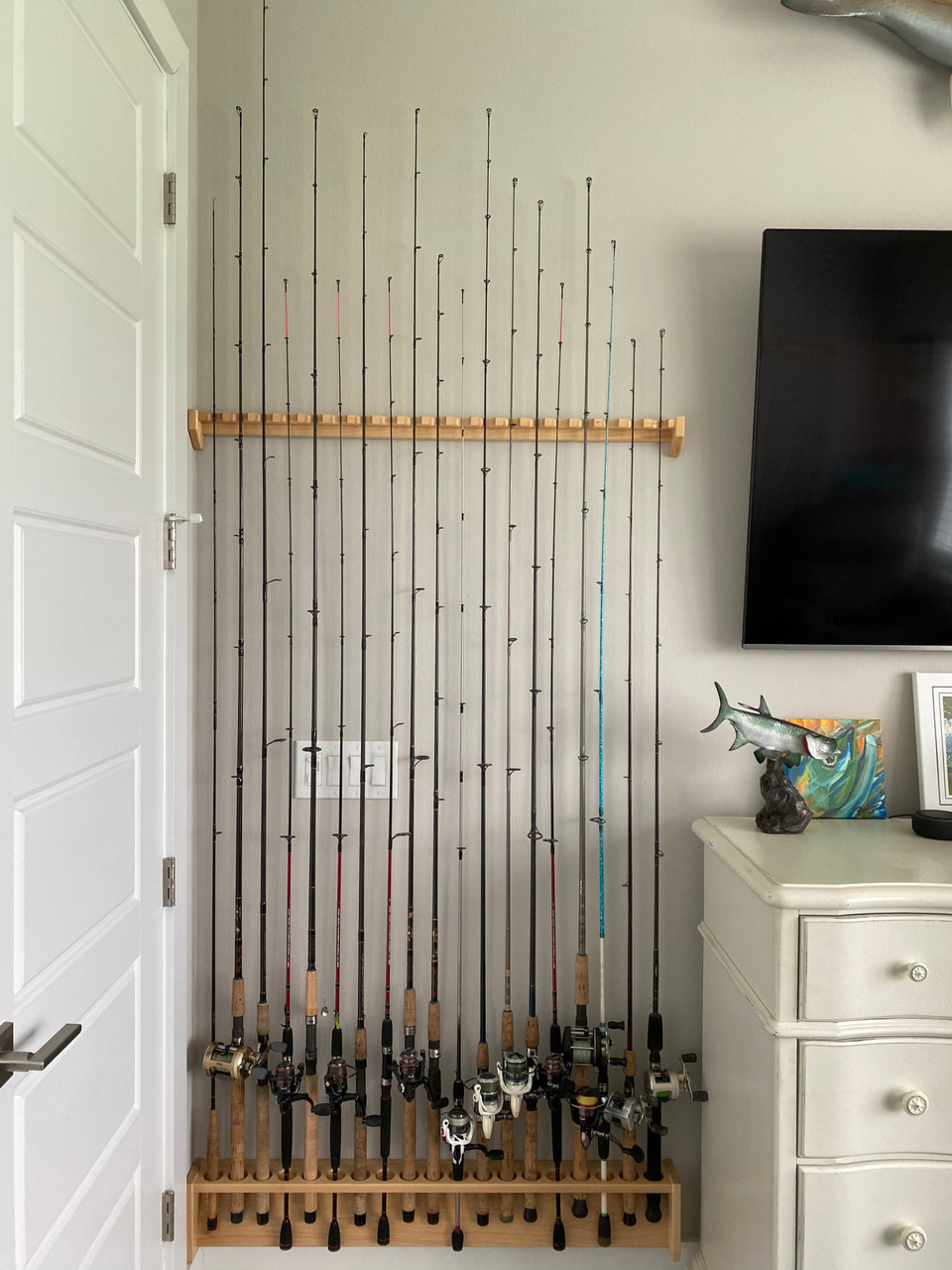 Solid Mahogany Vertical Fishing Rod Rack