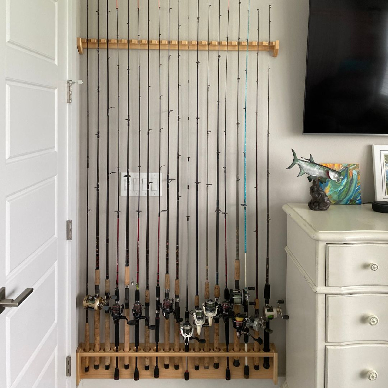How to make fishing rod rack CNC woodworking  Fishing rod rack, Diy  fishing rod, Fishing room