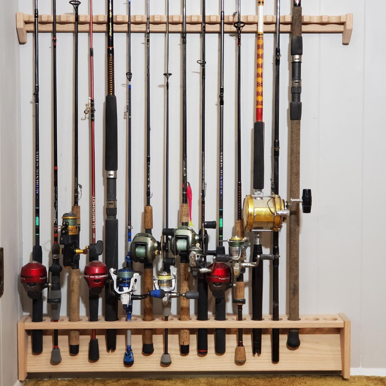 Fishing Rod Racks Fishing Rod Holders Fishing Pole Display Rack  Wall-Mounted and Countertop Dual-Purpose Fishing Rod Rack (Color : Brown,  Size : 56 *