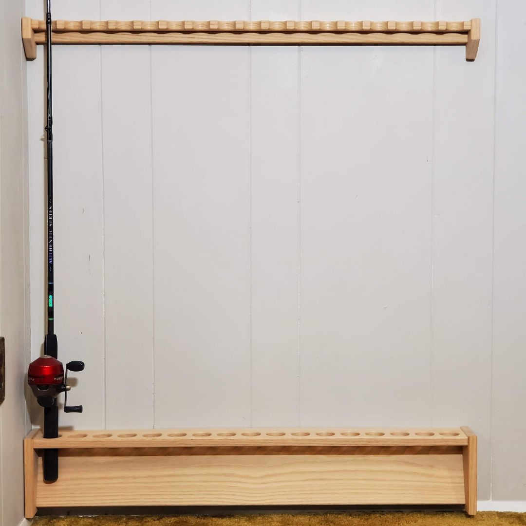 36 Inch Rod Rack | Unfinished Solid Red Oak Wood