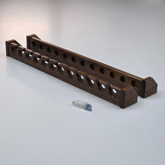 26 Inch Solid Walnut Wood Fly Rod Rack, Vertical Wall Mount Fishing Pole Holder