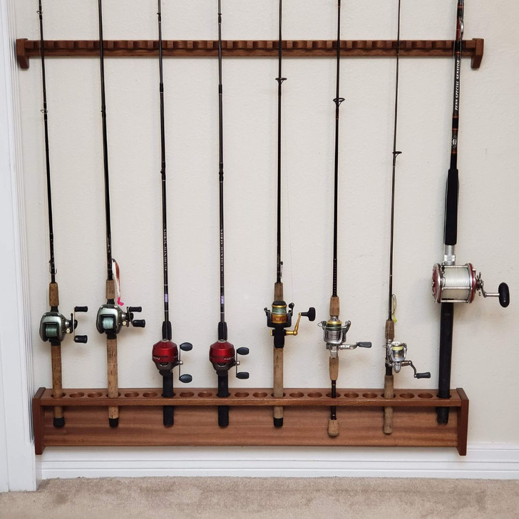 Custom Fishing Rod Rack, Solid Mahogany Wood