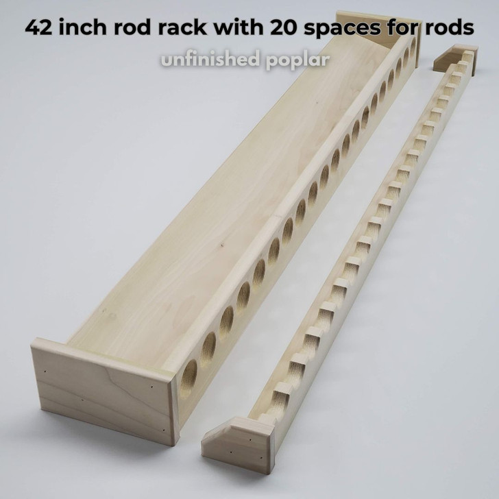 42 inch rod rack with 20 spaces for rods
unfinished poplar