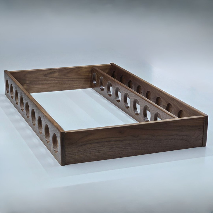 42 inch walnut fly rod tube rack with 9 holes with 3 inch diameter