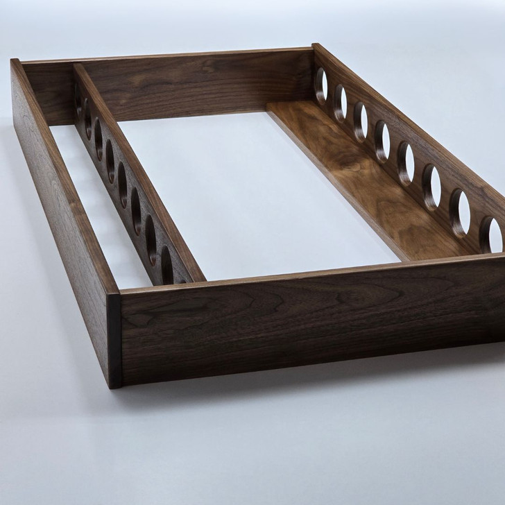 42 inch walnut fly rod tube rack with 9 holes with 3 inch diameter