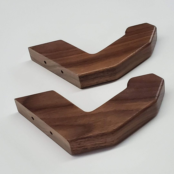 Two solid walnut bow rack hooks