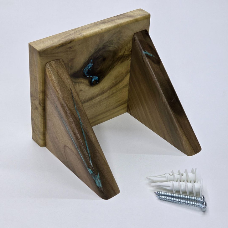 Knotty Poplar Shelf with Turquoise Color Inlay, 4.75" Rustic Wall Mount Display for Small Items