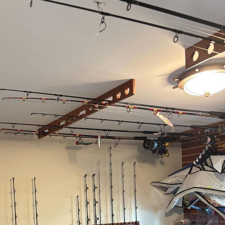 Ceiling Mount Solid Mahogany Fishing Rod Rack