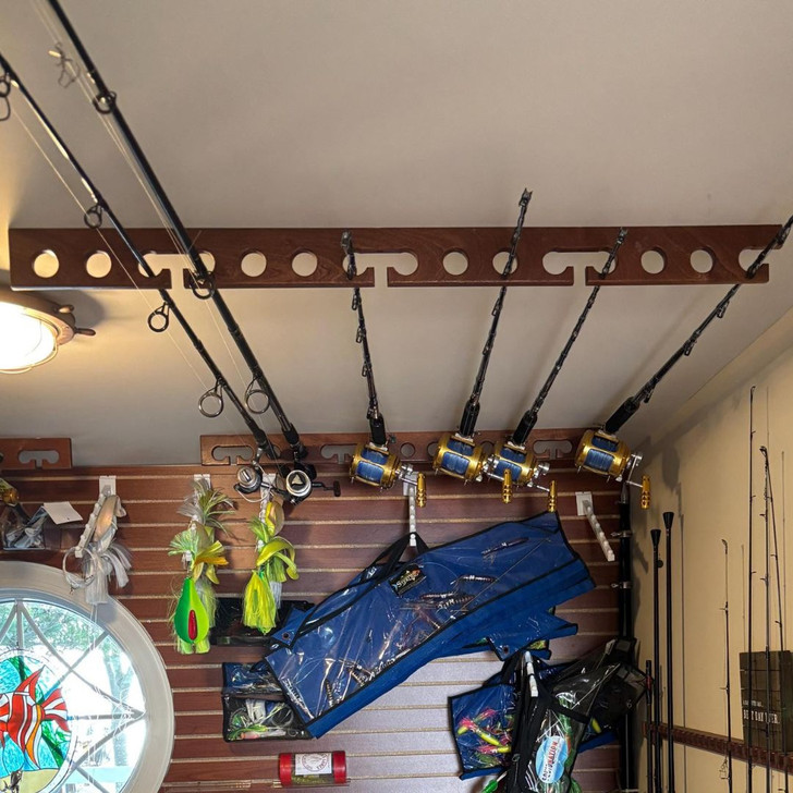 Ceiling Mount Solid Mahogany Fishing Rod Rack