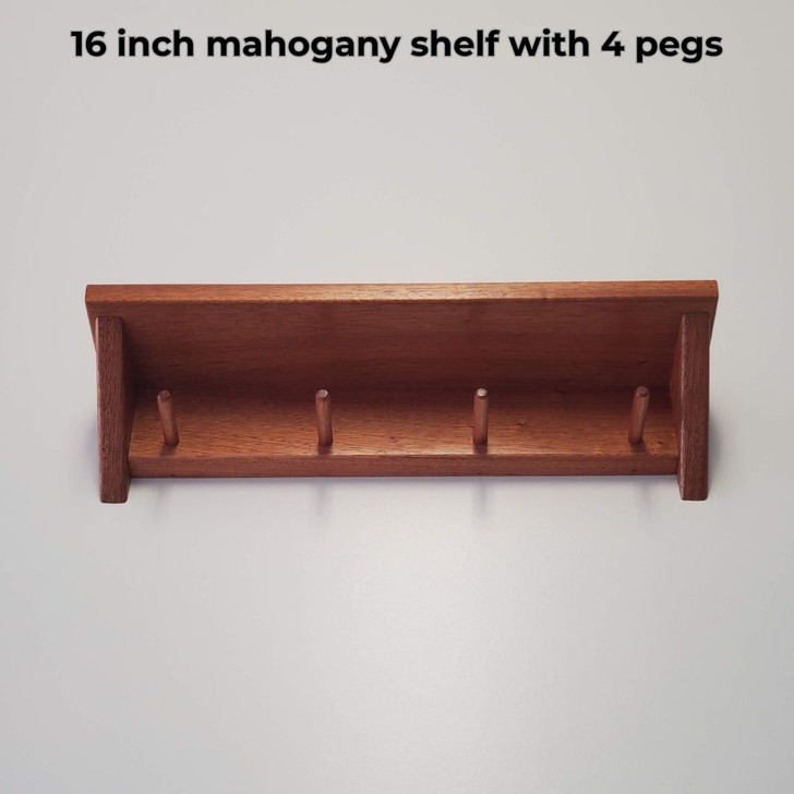 16 inch mahogany shelf with 4 pegs