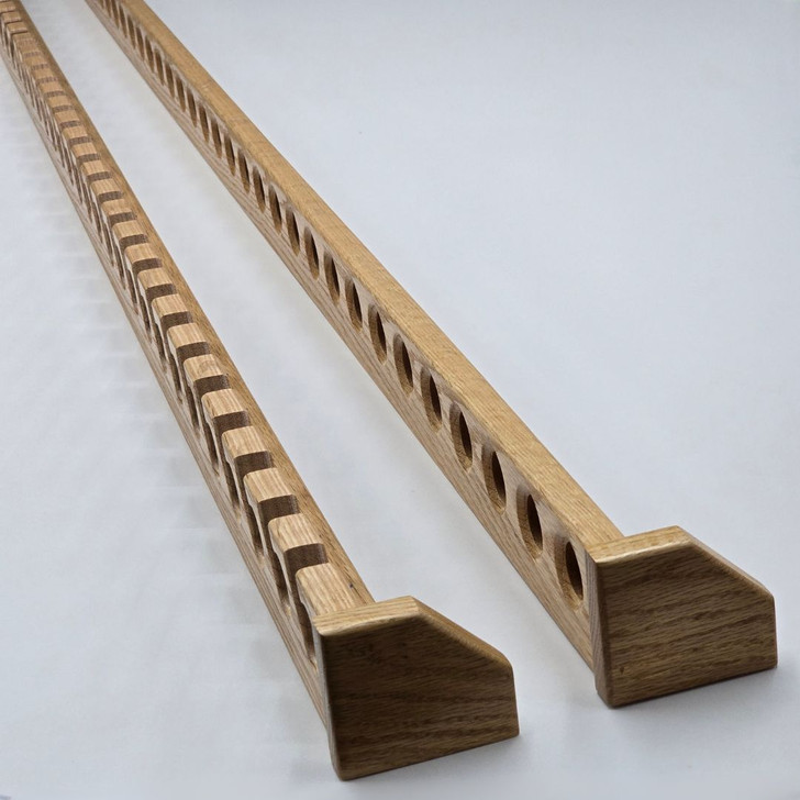 solid red oak fly rod rack with clear semi-gloss polyurethane finish