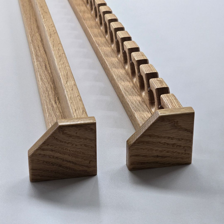 solid red oak fly rod rack with clear semi-gloss polyurethane finish