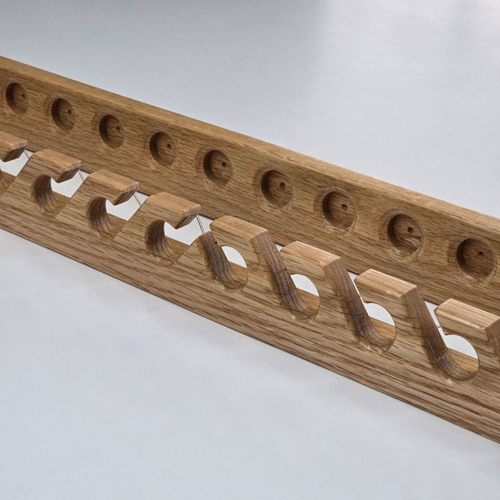 solid red oak fly rod rack with clear semi-gloss polyurethane finish