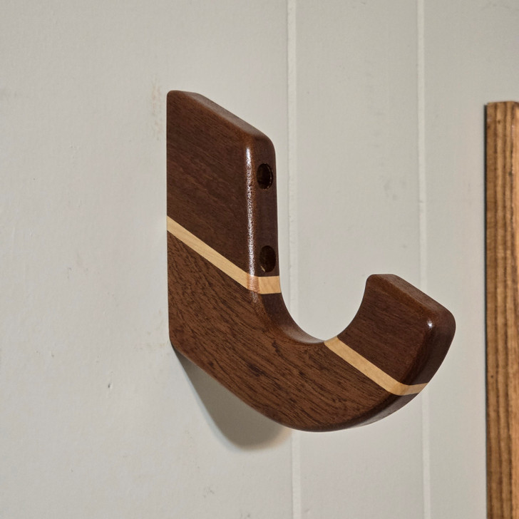 Wooden Gun Hooks for the Wall (Sold Individually), Solid Mahogany with Maple Stripe