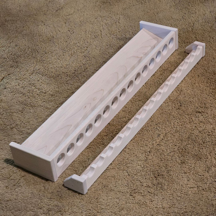 32 inch solid maple wooden fishing rod rack with 15 spaces for rods from Chris Skrobarczyk Carpentry