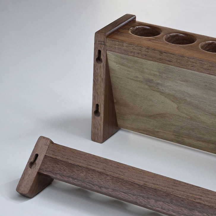 keyholes in the back of both ends of the 50 inch Solid Walnut Wood Fishing Rod Rack, Vertical Wall Mount Fishing Pole Holder