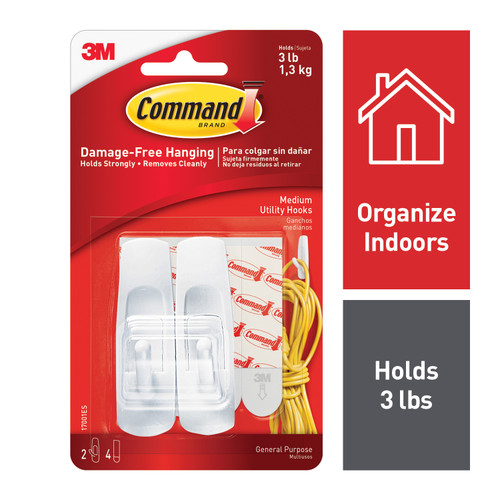 Command™ Cord Clips 17302CLR-C, Clear, Small, 8 Clips/12 Strips/Pack