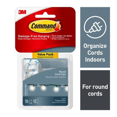 3M Command Cord Clips - 2 Large Clips 3 Med Strips - 4-Pack