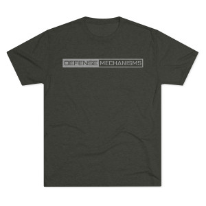 Front of DM Defense Mechanisms Logo Tee Vintage Black Color Shirt Tri-Blend