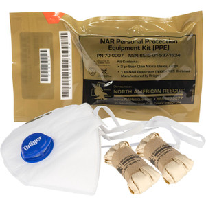North American Rescue PPE Kit with Contents Shown, Gloves and Mask