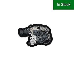 Profile of a skull wearing a tactical helmet, night vision, and hearing protection Profile of a skull wearing a tactical helmet, night vision, and hearing protection