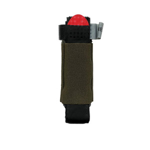 front view of a tactical military style elastic tourniquet holder in ranger green with TQ inside front view of a tactical military style elastic tourniquet holder in ranger green with TQ inside