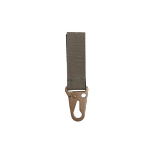 Front view of a tactical military style retention hook clasp for law enforcement belts and gear in ranger green Front view of a tactical military style retention hook clasp for law enforcement belts and gear in ranger green