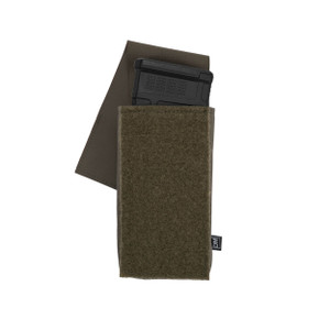 Front view of a tactical military style ar15 mag pouch that holds 2 magazines in Ranger Green with magazines, flap open Front view of a tactical military style ar15 mag pouch that holds 2 magazines in Ranger Green with magazines, flap open