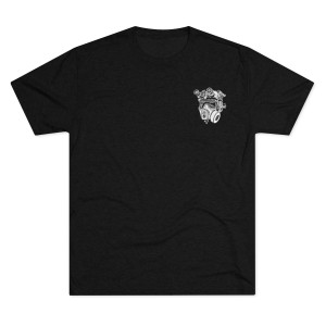Front of DM Defense Mechanisms Gas Mask Operator Tee Vintage Black Color Shirt Tri-Blend