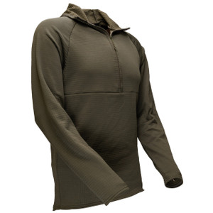 45 degree View of Men's Baseline Hoodie in Ranger Green
