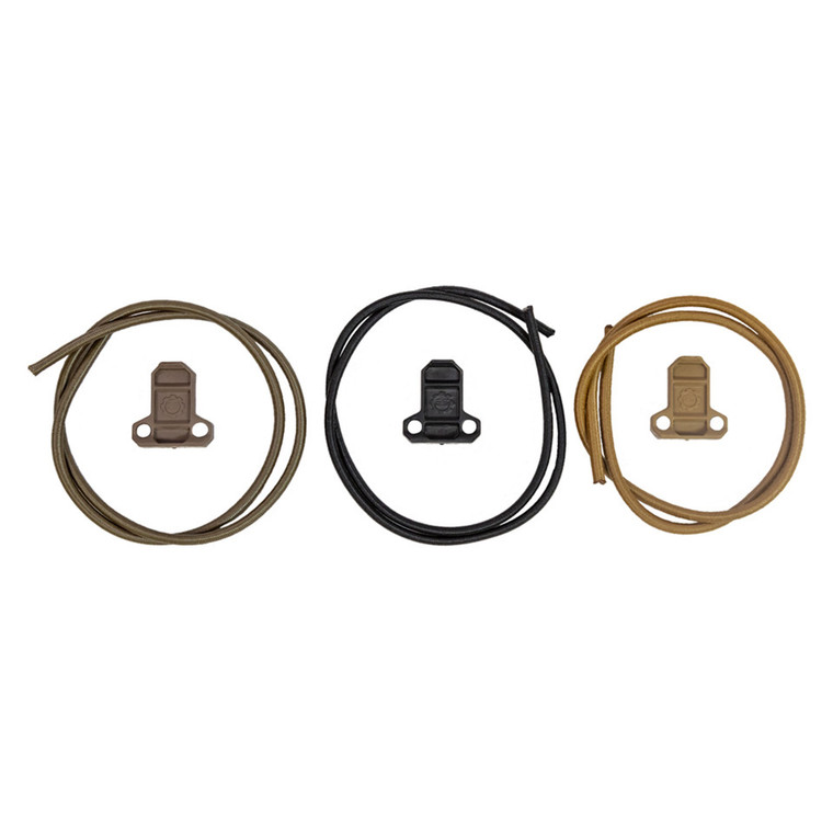 tactical military retention shock cord system in ranger green, black, and coyote brown