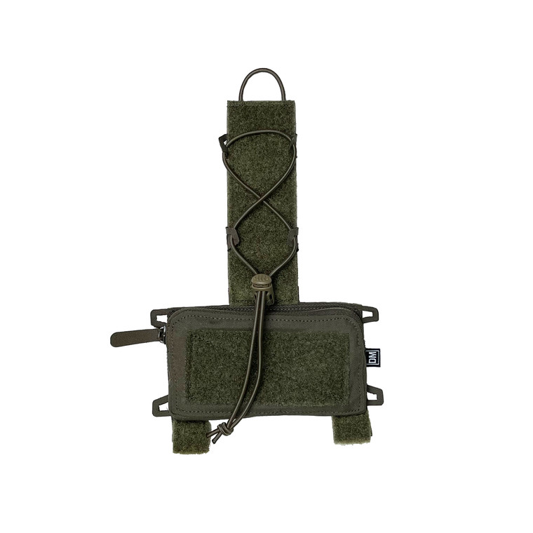 top view of a tactical military style counter weight pouch for night vision retention in ranger green