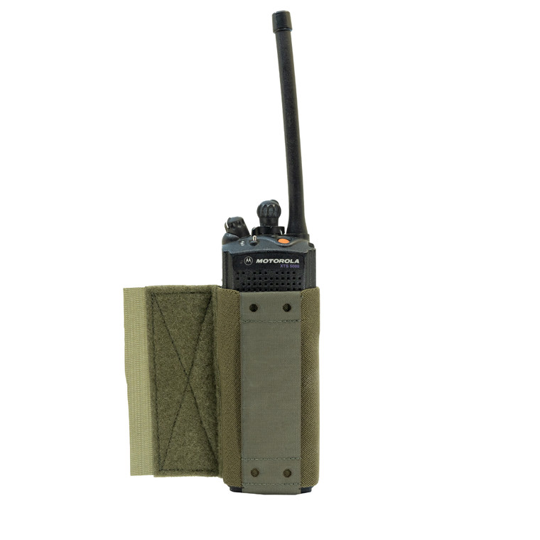 Front view of Sidekick Radio Pouch in Ranger Green