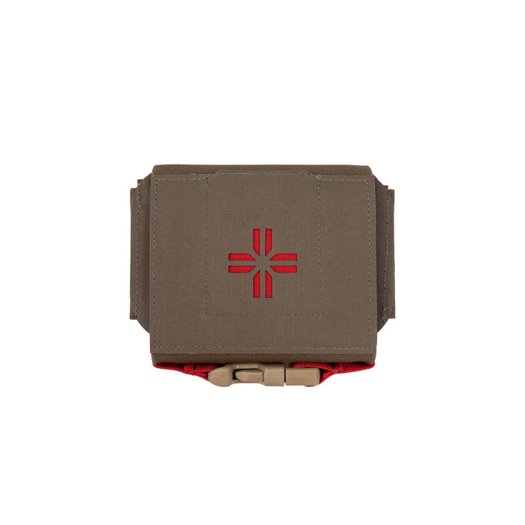 Front view of Fast Pouch in Ranger Green Red Med Cross