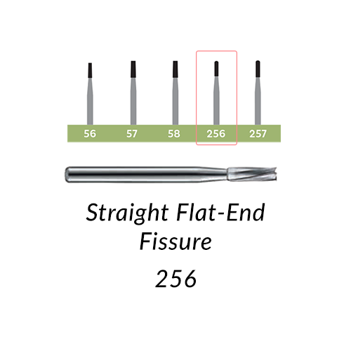 Carbide Burs. FG-256 Straight Flat-End Fissure. Clinic Pack of 100/bag