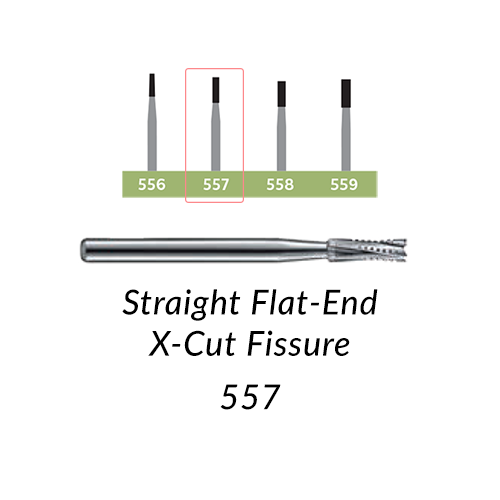 Carbide Burs. FG-557 Straight Flat-End X-Cut Fissure. Clinic Pack of 100/bag