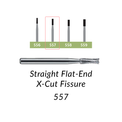Carbide Burs. FG-557 OS Straight Flat-End X-Cut Fissure. 10 pcs.