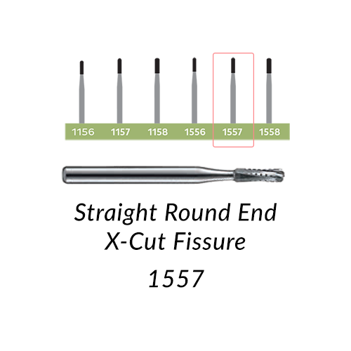 Carbide Burs. FG-1557 Short Shank, Straight Round End X-Cut Fissure. 10 pcs.