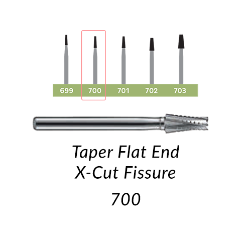 Carbide Burs. FG-700 OS Taper Flat End X-Cut Fissure. 10 pcs.