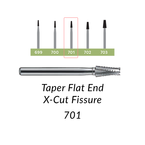 Carbide Burs. FG-701 OS Taper Flat End X-Cut Fissure. 10 pcs.