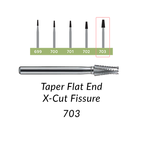 Carbide Burs. FG-703 Taper Flat End X-Cut Fissure. 10 pcs.