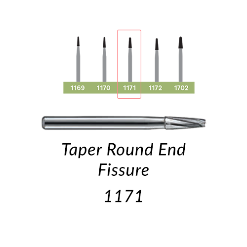 Carbide Burs. RA-1171 Taper Round End Fissure. 10 pcs.