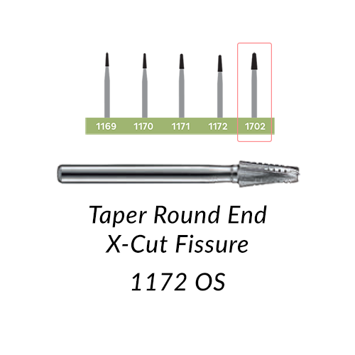 Carbide Burs. FG-1702 OS Taper Round End X-Cut Fissure. 10 pcs.