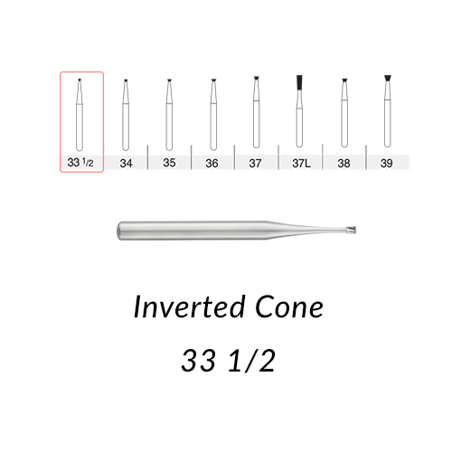 Carbide Burs. FG-33 1/2 Short Shank Inverted Cone.  100 pcs/bag