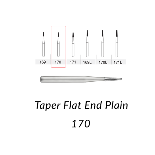 Carbide Burs. FG-170 Taper Flat End Plain. 100 pcs/bag