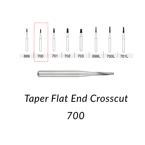 Carbide Burs. FG-700 Short Shank Taper Flat End Crosscut. Clinic Pack of 100 pcs/bag