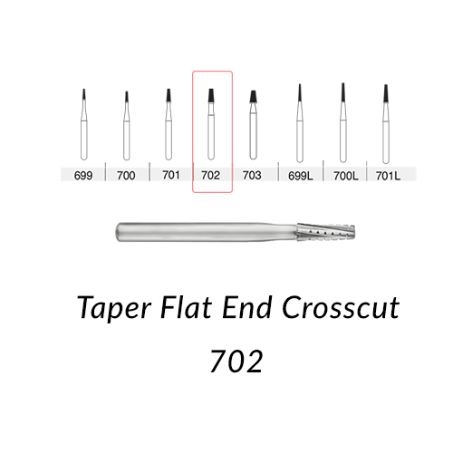 Carbide Burs. FG-702 Taper Flat End Crosscut. Clinic Pack of 100 pcs/bag