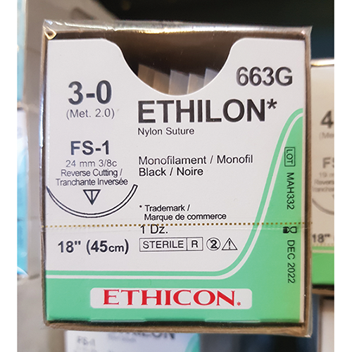 Ethilon Suture 3-0 Nylon FS-1 Black 18" Monofilament 12/Bx 663g