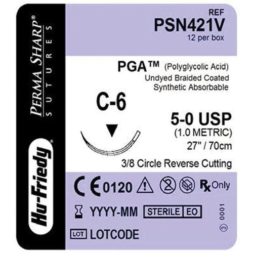 Perma Sharp Suture 5-0 Polyglycolic Acid C-6 Undyed 27" Braid 12/Box (PSN421V)